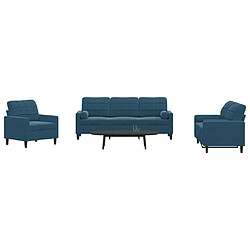 VIDAXL Ensemble Canapés 3 pcs Bleu Velours Ensemble de canapés - Velours doux - Structure robuste et stable - Bleu - 3 places, 2 places, et un fauteuil