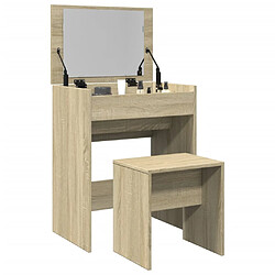 vidaXL Coiffeuse et Tabouret - Chêne Sonoma Coiffeuse - Bois d'ingénierie et verre - 60 x 40 x 113,5 cm - 1 compartiment