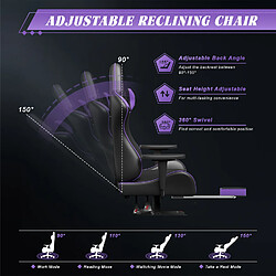 Chaise Gaming - Chaise de jeu ergonomique - Chaise pivotante Rattantree avec repose-pieds - Chaise d'ordinateur avec support lombaire et appui-tête - Chaise de bureau inclinable à 150 degrés - Violet