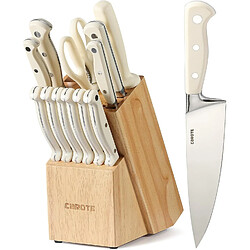 Vendos85 set de 14 Couteaux Cuisine Professionnels en Acier Inoxydable avec Bloc Couteaux en Bois