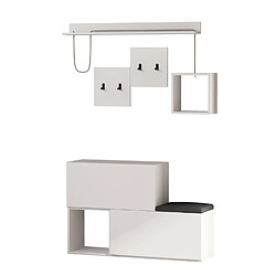 Concept Usine Meuble d'entrée blanc avec rangements et porte-manteaux INGA