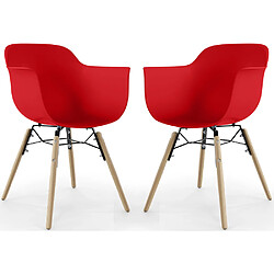 ICONIK INTERIOR Chaise de Salle à Manger - Design Scandinave - Pieds en Bois - Lot de 2 - Nordika Rouge