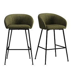 Moloo CHLOE-Fauteuil de bar en tissu Luxury Kaki x2) Fauteuil de bar - Assise rembourrée, Tissu kaki - Piètement métal noir - H 65 cm