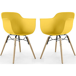 ICONIK INTERIOR Chaise de Salle à Manger - Design Scandinave - Pieds en Bois - Lot de 2 - Nordika Jaune
