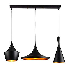 Stoex Suspension 3 Lumières - Noir Suspension - 3 lumières E27 - Style rétro - Métal noir/doré - Dimensions 77x35 cm