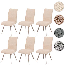 MENDLER HWC-G55 Chaises 6 pcs - Crème Chaise salle à manger - Tissu chenille - Structure acier inoxydable - Dossier coutures