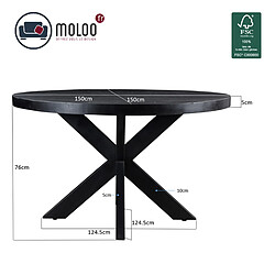 Acheter Moloo Table à manger ronde 6 personnes - Manguier noir