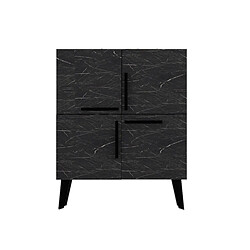 Toilinux Buffet carré 4 portes en bois effet marbré - Noir