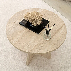 Toilinux Table basse ronde effet travertin VALENCE - Beige pas cher