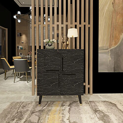 Toilinux Buffet carré 4 portes en bois effet marbré - Noir