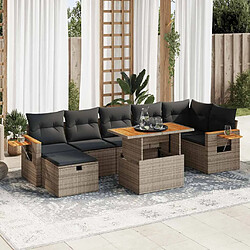 VIDAXL Salon de jardin avec coussins gris - 5 pièces Salon de jardin - Résine tressée - Rangement étanche - Dessus ajustable - Pouf polyvalent