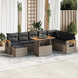 vidaXL Salon jardin 9 pcs gris résine tressée acacia