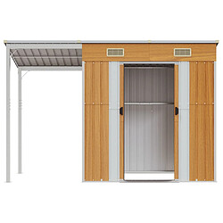 Helloshop26 Abri de jardin cabane cabanon maison de stockage remise extérieur hangar outils robuste avec toit prolongé clair 277 x 110,5 x 181 cm marron 02_0022220