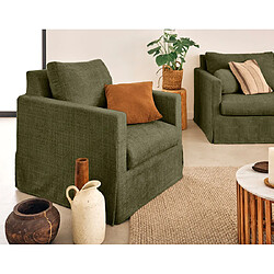 Lisa Design Serena - Vert Olive Fauteuil déhoussable - Velours texturé - Structure en bois massif - Dimensions : 41 cm de profondeur