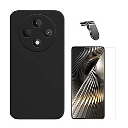 Phonecare Oppo Reno12 F Kit Verre Trempé et Étui Noir Kit protection - Verre trempé anti-impact - Étui en silicone liquide - Support magnétique