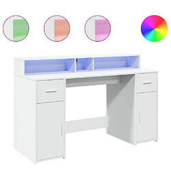 Helloshop26 Bureau LED 140x55x91 cm bois blanc