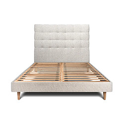 Sommeil de plomb Lit 140x190cm avec tête de lit capitonnée bouclette et sommier kit Beige - Hauteur totale : 29cm