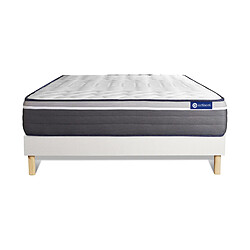 ACTISOM Ensemble matelas ACTIFLEX PLUS 160x200 Ressorts ensachés+Mémoire de forme Maxi épaisseur 7zones confort + sommier KIT blanc