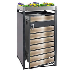 Decoshop26 Abri poubelle avec bac à plantes porte verrouillable 125 x 68 x 80 cm métal anthracite doré 04_0005703