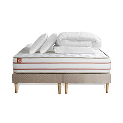 Marmottes & Co Pack prêt à dormir matelas LE DOUX 200x200cm Mémoire de forme - Ep. 24cm + double sommiers Beige + 2 oreillers +couette