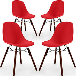 ICONIK INTERIOR Chaises de Salle à Manger - Design Scandinave - Pieds en Bois Sombre - Lot de 4 - Skögur Rouge