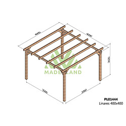 Maderland Pergola Linares Pergola en bois lamellé-collé - Bois marron - 400 x 400 cm - Certifié GL24