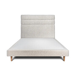 Sommeil de plomb Lit 140x190cm avec tête de lit lignes bouclette et sommier tapissier beige - Hauteur totale : 29cm