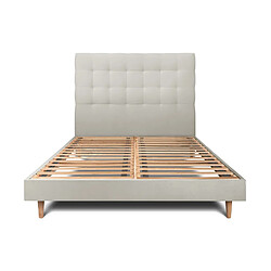 Sommeil de plomb Lit 140x190cm avec tête de lit capitonnée velours et sommier kit taupe - Hauteur totale : 29cm