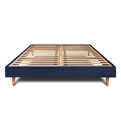 Sommeil de plomb SOMMEIL-DE-PLOMB Sommier Kit Velours Bleu 140x200 Sommier tapissier en kit - Tissu velours - Pieds coniques bois - Montage facile