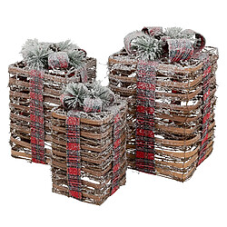 Ecd Germany Boîtes cadeaux LED en rotin - Décoration de Noël