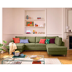 Lisa Design Jake - Canapé panoramique d'angle droit 7 places - Vert Canapé panoramique 7 places - Convertible - Tissu velours relief - Coffre de rangement - 297 x 198 x 84 cm