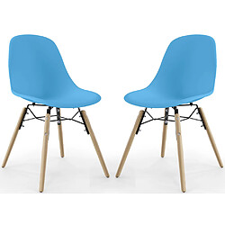 ICONIK INTERIOR Chaise de Salle à Manger - Design Scandinave - Pieds en Bois - Lot de 2 - Skögur Bleu