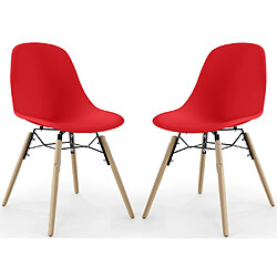 ICONIK INTERIOR Chaise de Salle à Manger - Design Scandinave - Pieds en Bois - Lot de 2 - Skögur Rouge