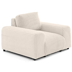 Lisa Design Garance - Blanc Fauteuil velours côtelé - Gros côtes - Structure bois massif - Style classique