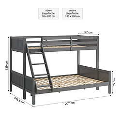 HOMESTYLE4U Lit superposé 90x200 et 140x200 cm - Gris