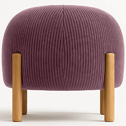 ICONIK INTERIOR Pouf Rond Tapissé en Velours Côtelé avec Pieds en Bois Naturel - Marrakesh Vin