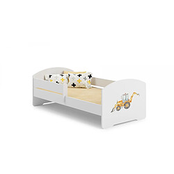 Kobi Lit enfant Sam 140x70 cm - Tracteur Lit enfant avec balustrade - Structure en panneau de meubles - Matelas inclus