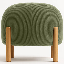 ICONIK INTERIOR Pouf Rond Tapissé en Velours Côtelé avec Pieds en Bois Naturel - Marrakesh Olive