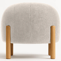 ICONIK INTERIOR Pouf Rond Tapissé en Velours Côtelé avec Pieds en Bois Naturel - Marrakesh Ivoire