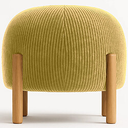 ICONIK INTERIOR Pouf Rond Tapissé en Velours Côtelé avec Pieds en Bois Naturel - Marrakesh Moutarde