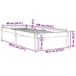 vidaXL Cadre de lit sans matelas cire marron 90x190 cm bois pin massif pas cher