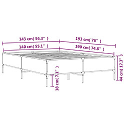 vidaXL Cadre de lit sans matelas sonoma gris 140x190 cm pas cher