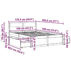 vidaXL Cadre de lit sans matelas blanc 120x190 cm bois de pin massif pas cher