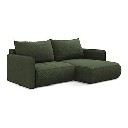 Makamii NANEA - Canapé d'angle convertible 2,5 places Tissu Olive Canapé d'angle convertible - Tissu texturé - Espace de couchage 190x130 cm - Rangement intégré