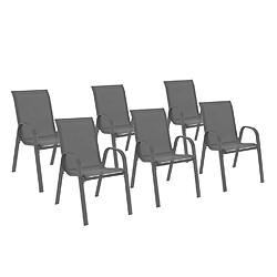 Idmarket Lot de 6 chaises de jardin LYMA métal et textilène empilables gris anthracite