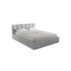 Makamii NALU Lit rembourré avec rangement 160x200 cm - Chenille gris clair