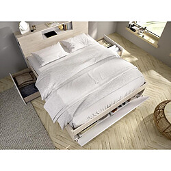 VENTE-UNIQUE Lit LEANDRE 180x200 cm - Naturel/Blanc