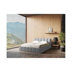 Makamii NALU Lit rembourré avec rangement 160x200 cm - Chenille gris clair