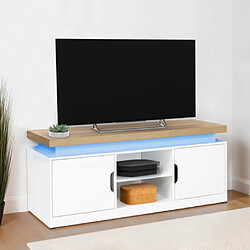 Idmarket MARKET Meuble TV LUNA - Blanc/Bois