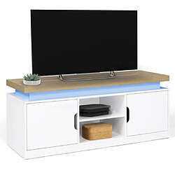 Idmarket MARKET Meuble TV LUNA - Blanc/Bois